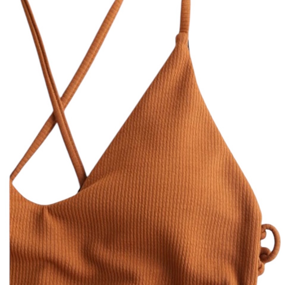 Zaful Rust Brown Ribbed One-Piece Swimsuit - Picture 3 of 4